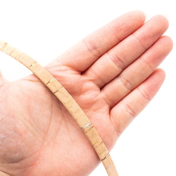 Natural with sliver 10mm flat cork cord Cor-200(10meters)