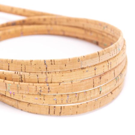 Natural with Colorful cork cord 10mm flat cork cord COR-572(10meters)