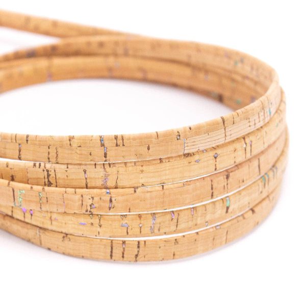 Natural with Colorful cork cord 10mm flat cork cord COR-572(10meters)