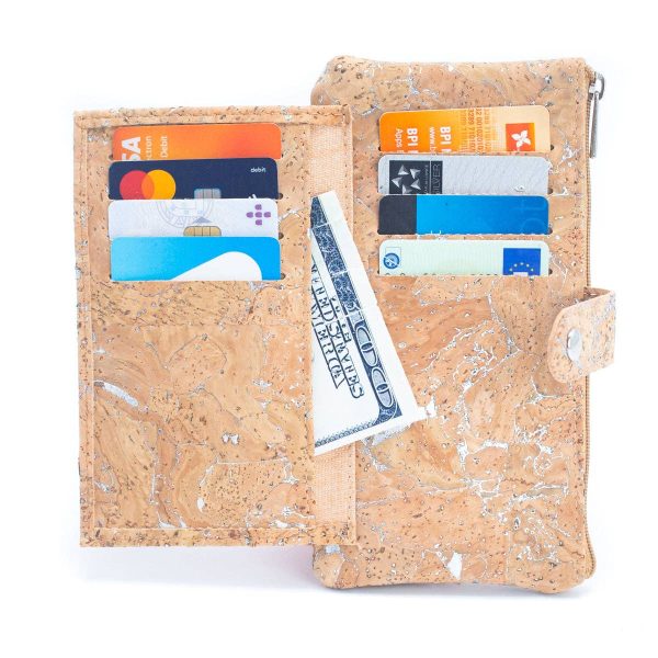 Gold and silver cork Slim card snap long wallet BAG-2234