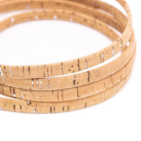 Natural with sliver 10mm flat cork cord Cor-200(10meters)
