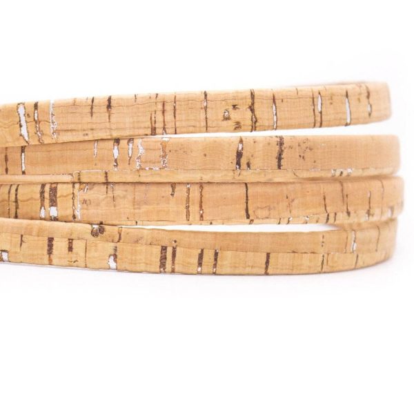 Natural with sliver 10mm flat cork cord Cor-200(10meters)